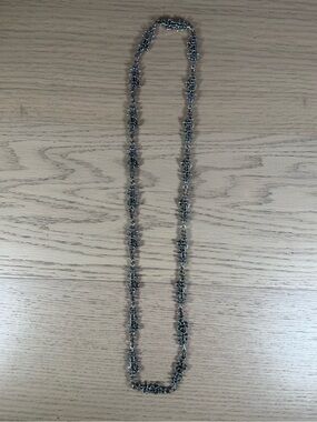 Guy Vidal brutalist pewter openwork long link chain necklace